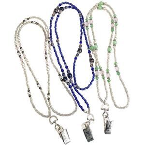 NWT 3 x 33" Plastic and Glass Beaded Badge Holders with Clips
